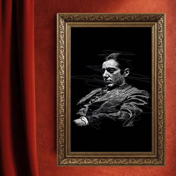The Godfather Al Pacino Kanvas Tablo, Don Corleone Film Portresi Siyah Zemin Modern Duvar Dekoru, Sinema Temalı Sanat Eseri