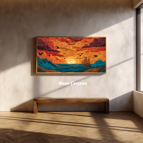 Gün Batımında Yelkenli Tablosu Soyut Deniz Manzarası Modern Kanvas Duvar Dekoru Salon Ofis Yatak Odası İçin Büyük Boy Sanatsal Tasarım