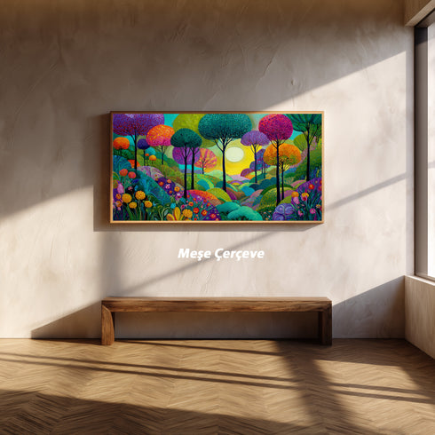 Renkli Hayal Ormanı Tablosu Soyut Modern Manzara Kanvas Duvar Dekoru Salon Çocuk Odası İçin Büyük Boy Canlı Tasarım