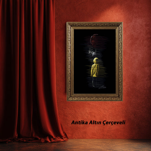 Georgie ve Kırmızı Balon Scribble Art Kanvas Tablo | Korku Filmi Efsanesi Duvar Sanatı