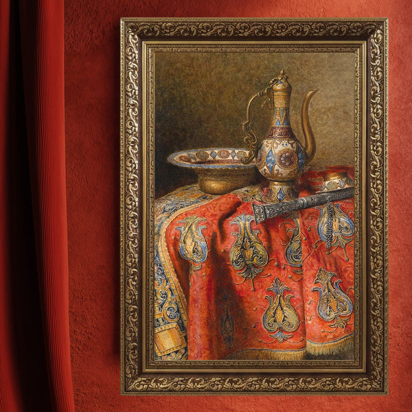 Osmanlı Esintili İbrik ve Kılıç Detaylı Klasik Dekoratif Duvar Sanatı Baskısı