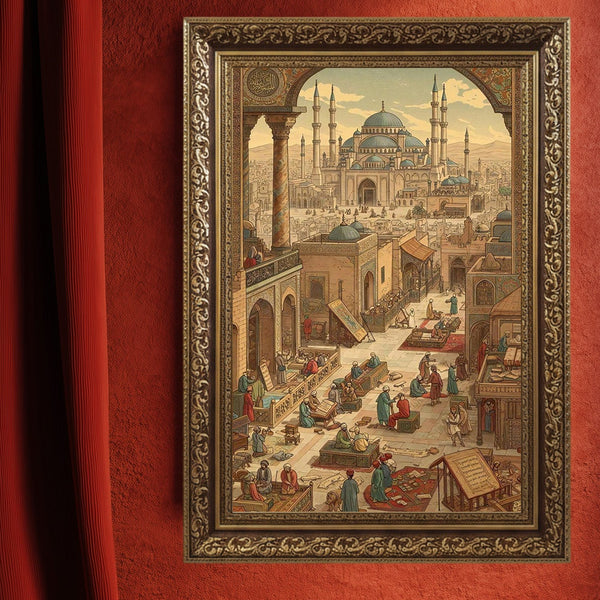 Osmanlı Medresesi ve İslam İlim Hayatı Tablosu, Tarihi İstanbul Sahnesi, Klasik İslami Mimari Duvar Sanatı