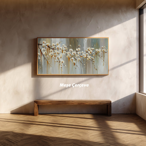 Beyaz Çiçekli Dal Tablosu Modern Soyut Floral Kanvas Duvar Dekoru Salon Yatak Odası Ofis İçin Büyük Boy Zarif Tasarım