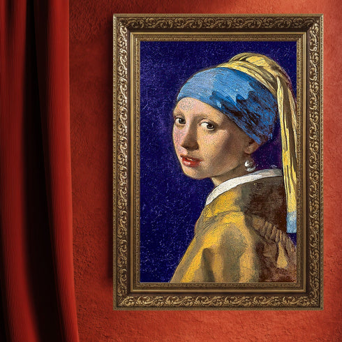 Klasik Portre Sanat Tablosu Poster, Mavi Başörtülü Kadın Figürü ile Zamansız Barok Stil Duvar Sanatı Dekoratif Baskı