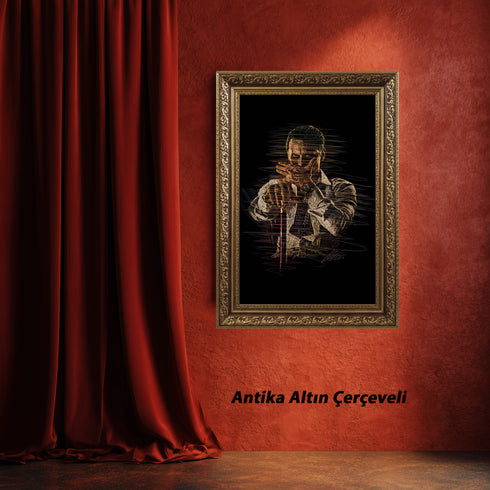 Patrick Bateman American Psycho Scribble Art Kanvas Tablo | Kült Film Karakteri Siyah Zemin Duvar Sanatı | Modern Sinema ve Ofis Dekoru