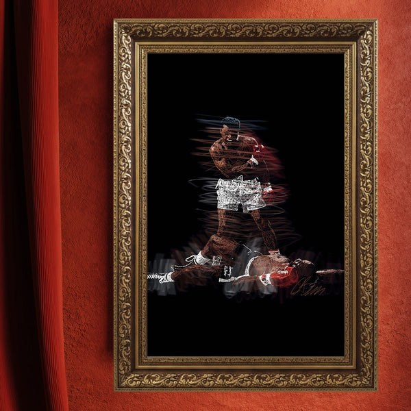 Muhammad Ali vs Sonny Liston İkonik Nakavt Anı Scribble Art Kanvas Tablo | Efsane Boksör Motivasyon Duvar Sanatı