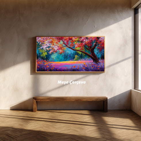 Renkli Sonbahar Ağacı Tablosu Soyut Empresyonist Manzara Kanvas Duvar Dekoru Salon Yatak Odası İçin Büyük Boy Canlı Tasarım