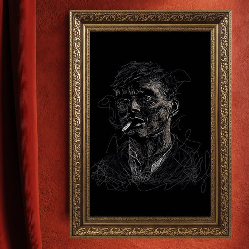 Peaky Blinders Thomas Shelby Sigara İçen Portre Scribble Art Kanvas Tablo | Cillian Murphy Gangster Duvar Sanatı