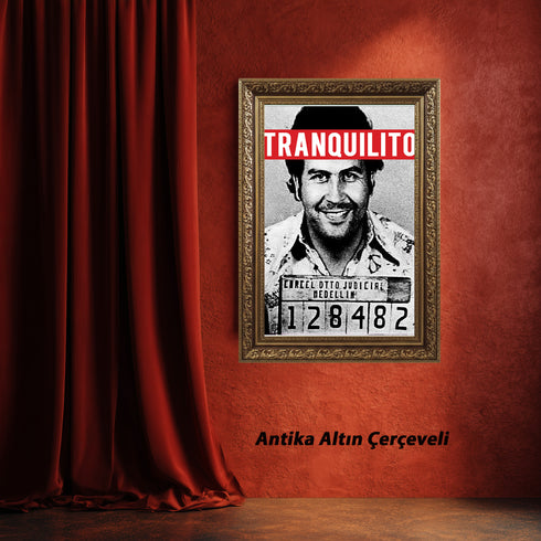 Pablo Escobar "Tranquilito" Sabıka Fotoğrafı Kanvas Tablo | Medellin Karteli Retro Narcos ve Pop Art Duvar Sanatı