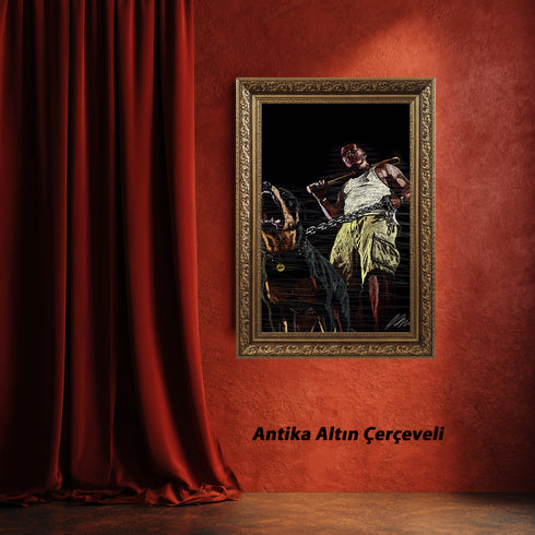 GTA 5 Franklin ve Chop Köpek Scribble Art Kanvas Tablo | Grand Theft Auto V Oyuncu Duvar Sanatı | Rottweiler ve Beyzbol Sopası Kanvas Tablo