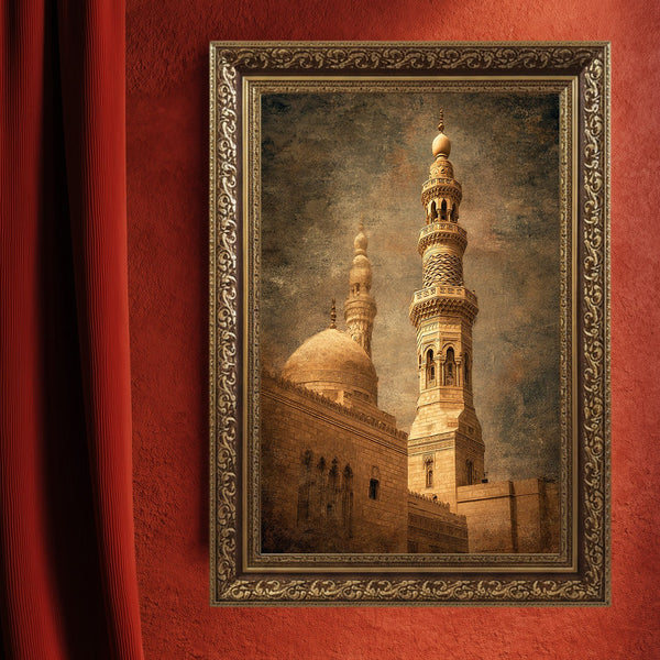 Tarihi Cami Minaresi ve Kubbe Kanvas Tablo – Osmanlı Mimari Temalı İslami Duvar Dekoru, Dini ve Klasik Salon Tablosu