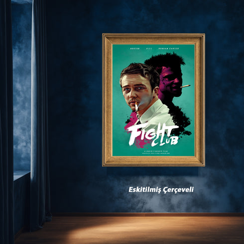 Fight Club Tyler Durden ve Brad Pitt Portre Kanvas Tablo | David Fincher Kült Film ve Psikolojik Gerilim Duvar Sanatı