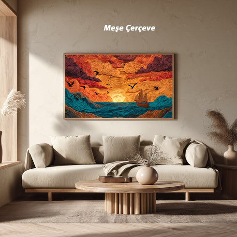 Gün Batımında Yelkenli Tablosu Soyut Deniz Manzarası Modern Kanvas Duvar Dekoru Salon Ofis Yatak Odası İçin Büyük Boy Sanatsal Tasarım