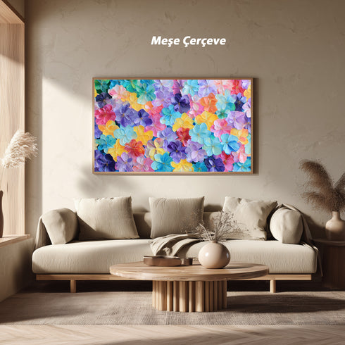 Renkli Pastel Çiçekler Tablosu Soyut Modern Floral Kanvas Duvar Dekoru Salon Yatak Odası Çocuk Odası İçin Canlı ve Neşeli Tasarım