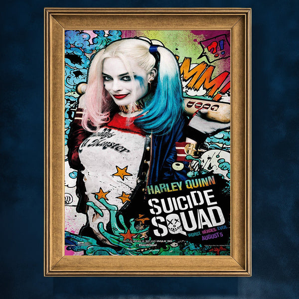 Margot Robbie Harley Quinn Suicide Squad Scribble Art Kanvas Tablo | DC Comics Renkli Pop Art Duvar Sanatı