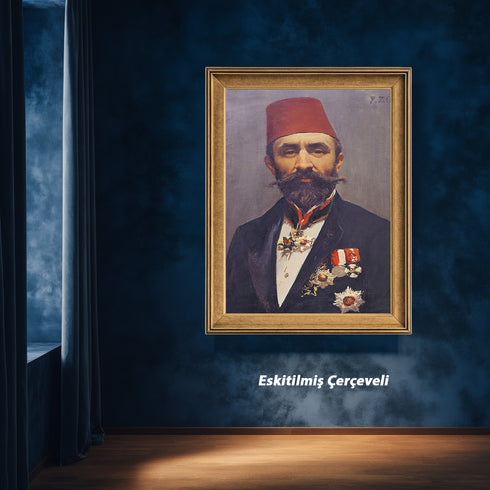 Osmanlı Paşası Portre Sanat Tablosu Poster, Fesli ve Nişanlı Erkek Figürü ile Klasik Tarihi Duvar Sanatı Dekoratif Baskı