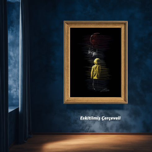 Georgie ve Kırmızı Balon Scribble Art Kanvas Tablo | Korku Filmi Efsanesi Duvar Sanatı