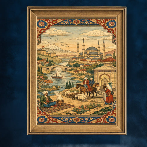 Osmanlı Minyatür Sanatında İstanbul Manzarası, Camiler ve Günlük Yaşam Sahneleriyle Geleneksel Doğu Estetiğini Yansıtan Tarihi İllüstrasyon