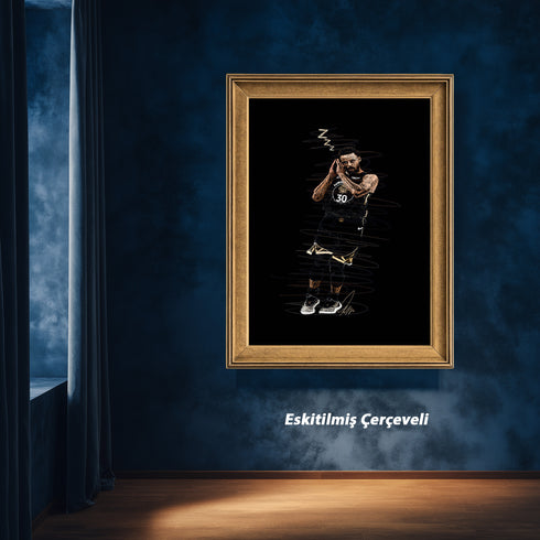 Stephen Curry Night Night İkonik Poz Scribble Art Kanvas Tablo | Golden State Warriors NBA Duvar Sanatı | Basketbolcu Kanvas Tablo