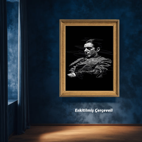 The Godfather Al Pacino Kanvas Tablo, Don Corleone Film Portresi Siyah Zemin Modern Duvar Dekoru, Sinema Temalı Sanat Eseri