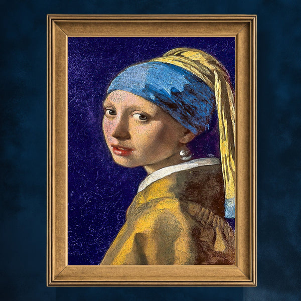 Klasik Portre Sanat Tablosu Poster, Mavi Başörtülü Kadın Figürü ile Zamansız Barok Stil Duvar Sanatı Dekoratif Baskı