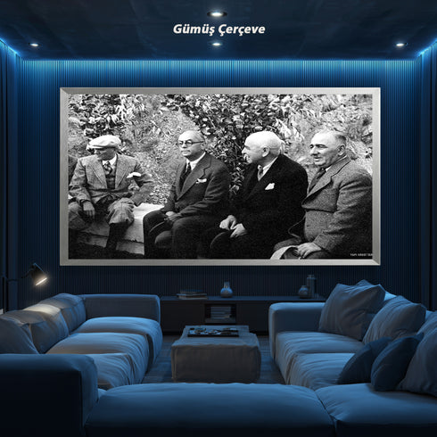 Atatürk ve Devlet Adamları Bahçe Sohbeti Tarihi Fotoğraf Kanvas Tablo Siyah Beyaz Nostaljik Duvar Dekoru