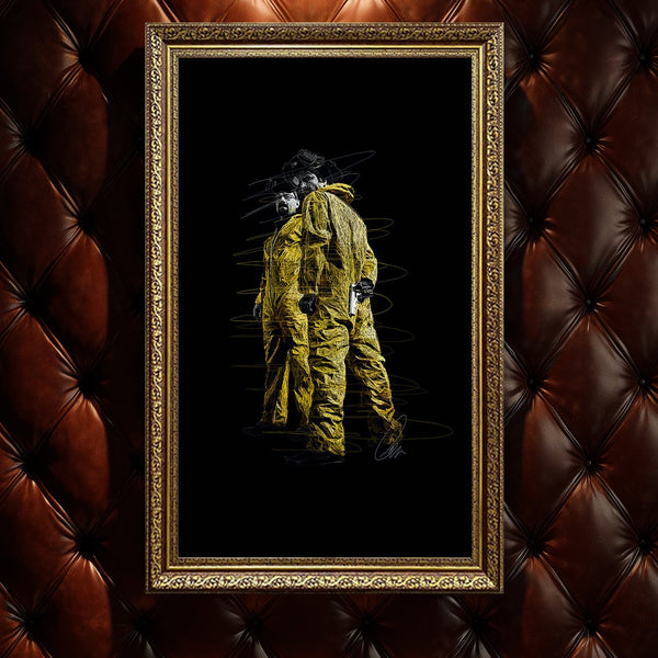 Breaking Bad Walter White ve Jesse Pinkman Sarı Tulumlu Scribble Art Kanvas Tablo | İkonik Dizi ve Kimya Estetiği Duvar Sanatı