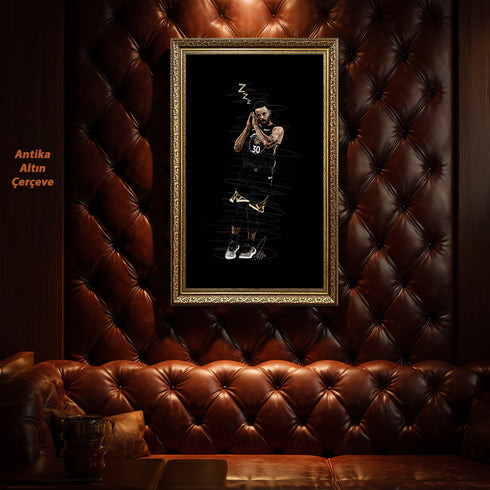 Stephen Curry Night Night İkonik Poz Scribble Art Kanvas Tablo | Golden State Warriors NBA Duvar Sanatı | Basketbolcu Kanvas Tablo