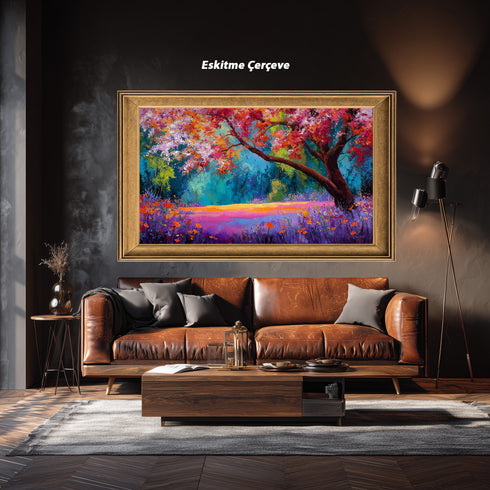 Renkli Sonbahar Ağacı Tablosu Soyut Empresyonist Manzara Kanvas Duvar Dekoru Salon Yatak Odası İçin Büyük Boy Canlı Tasarım