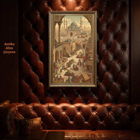 Osmanlı Medresesi ve İslam İlim Hayatı Tablosu, Tarihi İstanbul Sahnesi, Klasik İslami Mimari Duvar Sanatı