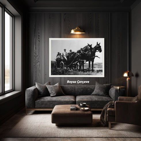 Atatürk Faytonda Tarihi Fotoğraf Kanvas Tablo Siyah Beyaz Nostaljik Duvar Dekoru