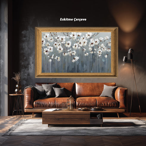 Beyaz Çiçekli Dal Tablosu Modern Soyut Floral Kanvas Duvar Dekoru Salon Yatak Odası Ofis İçin Büyük Boy Zarif Tasarım (Kopya)