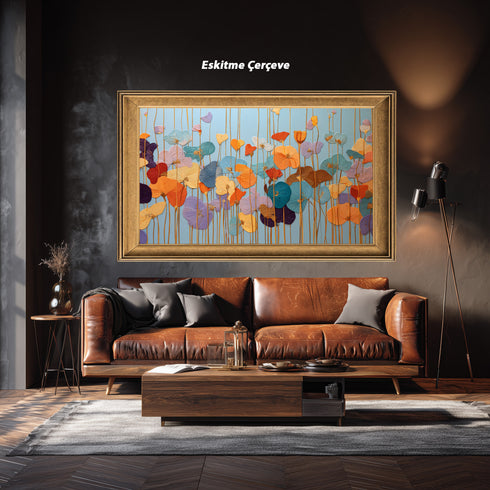 Renkli Kabartmalı Görünümlü Çiçekler Tablosu Modern Soyut Floral Kanvas Duvar Dekoru Salon Yatak Odası Ofis İçin Büyük Boy Şık Tasarım