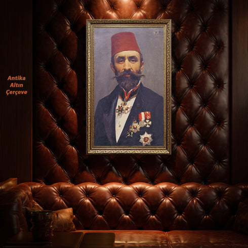 Osmanlı Paşası Portre Sanat Tablosu Poster, Fesli ve Nişanlı Erkek Figürü ile Klasik Tarihi Duvar Sanatı Dekoratif Baskı