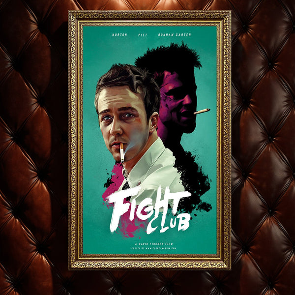 Fight Club Tyler Durden ve Brad Pitt Portre Kanvas Tablo | David Fincher Kült Film ve Psikolojik Gerilim Duvar Sanatı