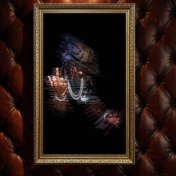 Future Rapper Şapkalı ve Gözlüklü Orta Parmak Scribble Art Kanvas Tablo | Trap Müzik Efsanesi ve Hip Hop Duvar Sanatı