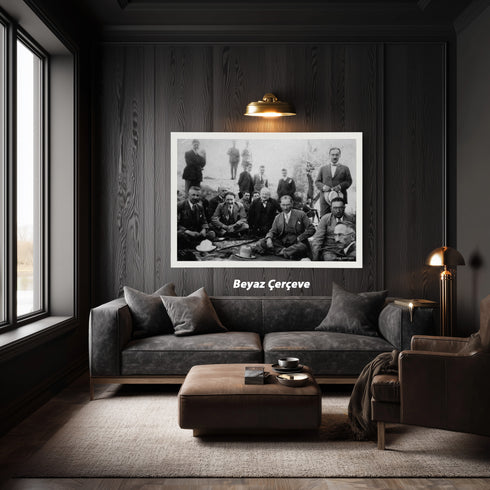 Atatürk Doğa Gezisi Arşiv Fotoğrafı Kanvas Tablo Siyah Beyaz Tarihi Duvar Dekoru