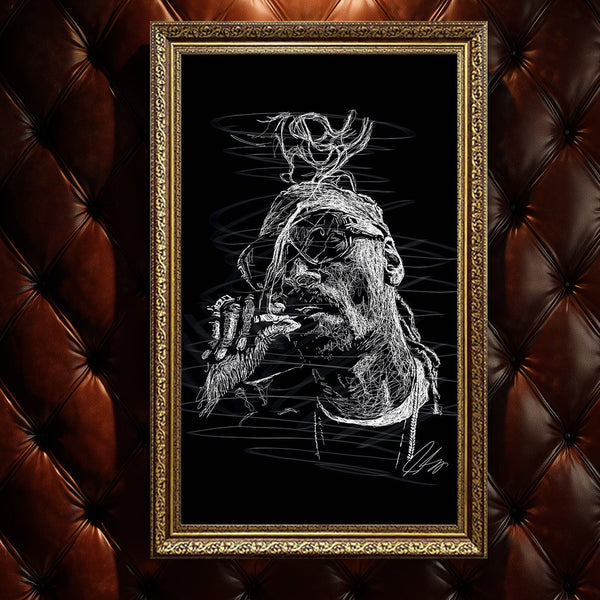 Snoop Dogg West Coast Efsanesi Scribble Art Kanvas Tablo | Hip Hop ve Rap Müzik İkonu Duvar Sanatı | Sigara İçen Rapçi Kanvas Tablo
