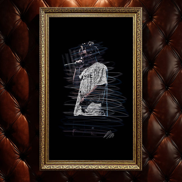 Juice WRLD 999 Scribble Art Kanvas Tablo | Emo Rap ve Hip Hop Müzik Efsanesi Duvar Sanatı | Konser Performans Baskı