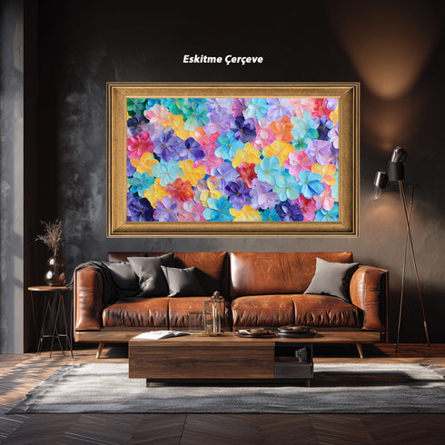 Renkli Pastel Çiçekler Tablosu Soyut Modern Floral Kanvas Duvar Dekoru Salon Yatak Odası Çocuk Odası İçin Canlı ve Neşeli Tasarım