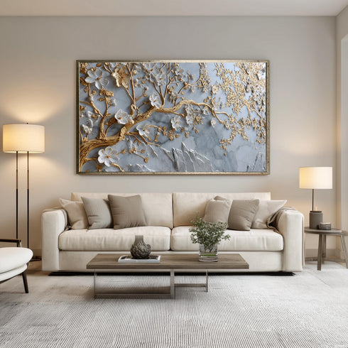 Lüks Stil Yağlı Boya Görünümlü Ağaç Tablo