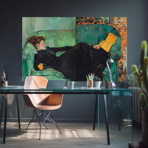 Vintage Klasik Kitap Okuyan Kadın Tablo