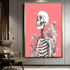 Skeleton and Flowers Wall Art – Gothic Botanical Skull Illustration on Pink Background, Dark Academia Aesthetic Print for Home Decor