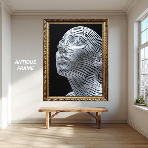 Abstract 3D Face Line Art Print, Surreal Contour Sculpture Wall Art, Futuristic Modern Canvas Poster for Minimalist Home or Office Decor