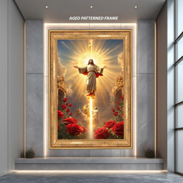 Religious Jesus Ascension Wall Art Print, Christian Faith Poster, Sacred Divine Light Artwork, Inspirational Spiritual Home Decor