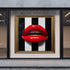 Red Lips Wall Art 3D Pop Art Style Painting with Striped Background Modern Lip Sculpture for Bold Home Decor Statement Accent Piece