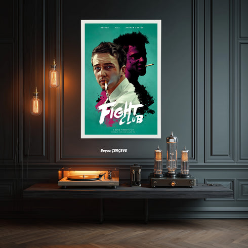Fight Club Tyler Durden ve Brad Pitt Portre Kanvas Tablo | David Fincher Kült Film ve Psikolojik Gerilim Duvar Sanatı