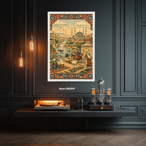 Osmanlı Minyatür Sanatında İstanbul Manzarası, Camiler ve Günlük Yaşam Sahneleriyle Geleneksel Doğu Estetiğini Yansıtan Tarihi İllüstrasyon