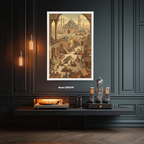 Osmanlı Medresesi ve İslam İlim Hayatı Tablosu, Tarihi İstanbul Sahnesi, Klasik İslami Mimari Duvar Sanatı