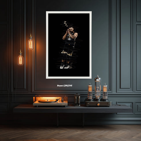 Stephen Curry Night Night İkonik Poz Scribble Art Kanvas Tablo | Golden State Warriors NBA Duvar Sanatı | Basketbolcu Kanvas Tablo